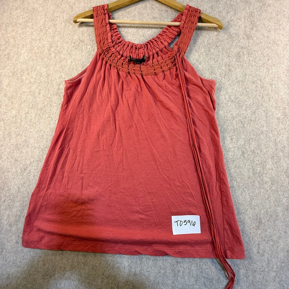 BCBGMAXAZRIA Womens Coral Pink Sleeveless Tank Top Gathered Neck Ribbon Detail S